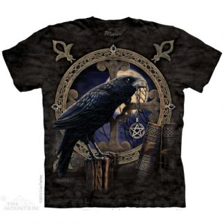 Talisman T Shirt shows a raven with a pentacle in its beak against a full moon