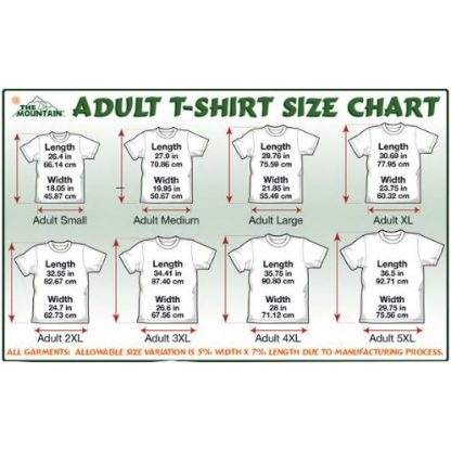 The Mountain Adult T Shirt Size Guide