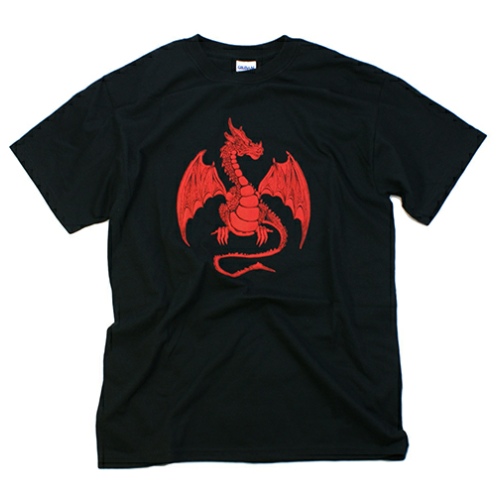 black shirt with red dragon