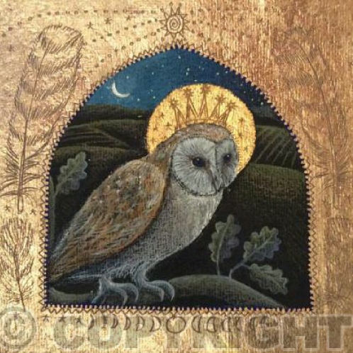 Cherhill Down Greetings Card by Hannah Willow featuring an Owl in a Field