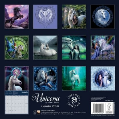 Unicorns by Anne Stokes Calendar 2020 back view