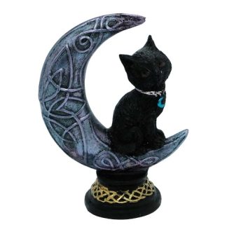 Small Black Cat on Moon Figurine