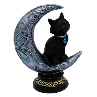 Large Black Cat on Moon Figurine