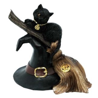 Black Cat with Broomstick Figurine